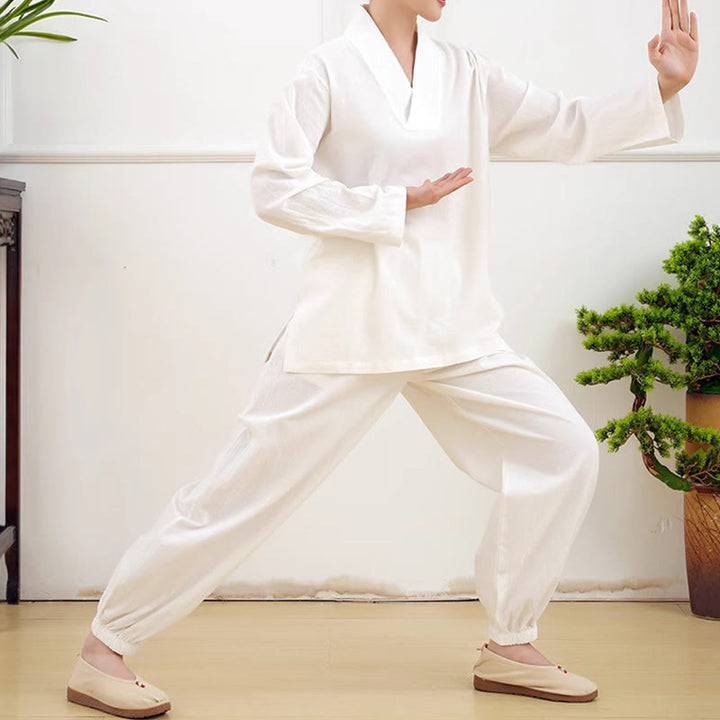Set da donna casual con 2 Buddha Stones, a maniche lunghe, con motivo stropicciato, camicia, gonna e tasche, per meditazione, Zen e Tai Chi.