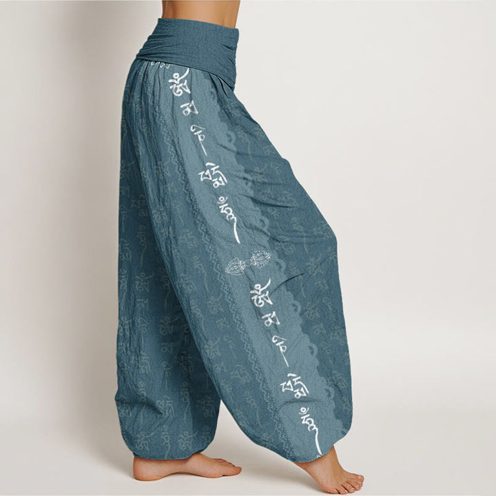Pantaloni harem da donna con elastico in vita e motivo Buddha Stones in cotone Om Mani Padme Hum - image 6