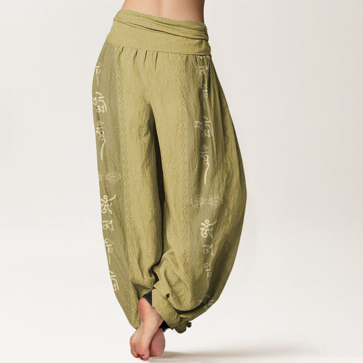 Pantaloni harem da donna con elastico in vita e motivo Buddha Stones in cotone Om Mani Padme Hum - image 8