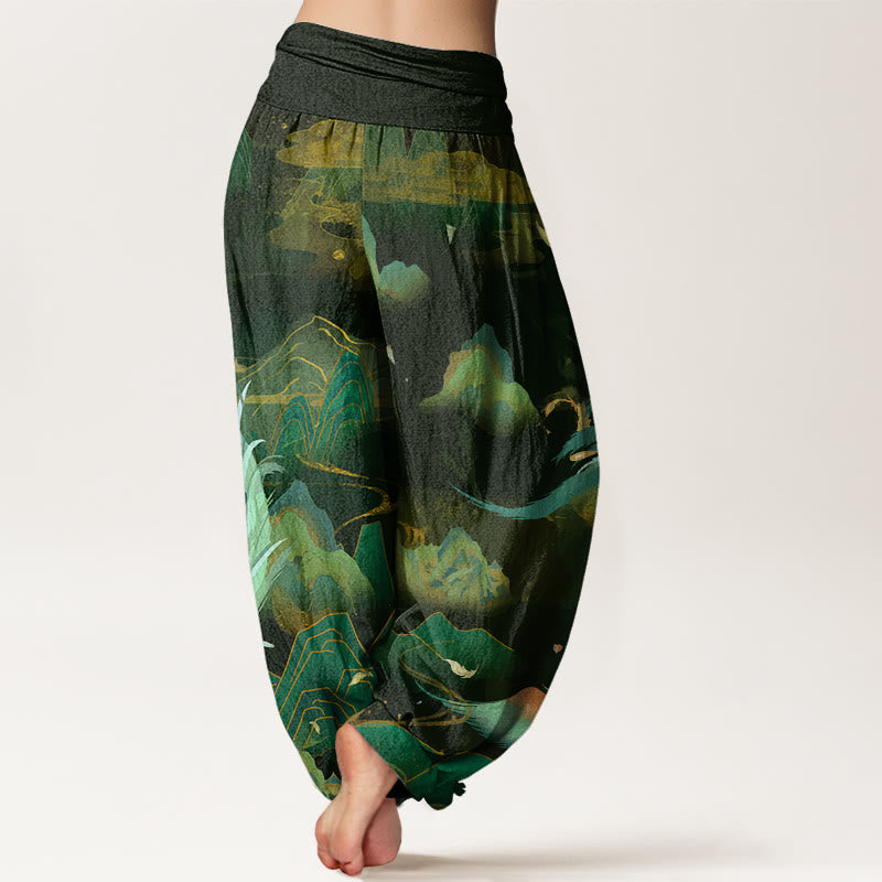 Pantaloni harem da donna con elastico in vita e motivo a nuvola e montagna di fenice con Buddha Stones - image 6