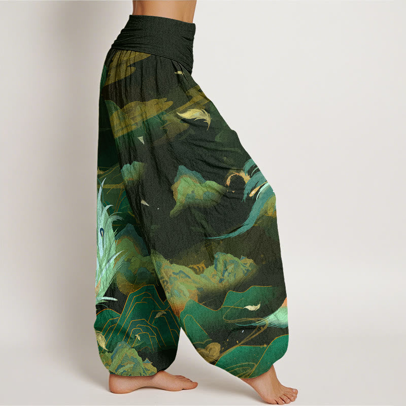 Pantaloni harem da donna con elastico in vita e motivo a nuvola e montagna di fenice con Buddha Stones - image 7