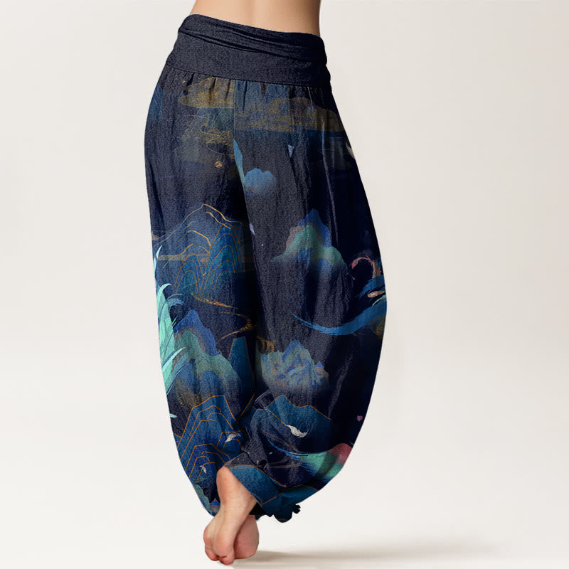 Pantaloni harem da donna con elastico in vita e motivo a nuvola e montagna di fenice con Buddha Stones - image 9
