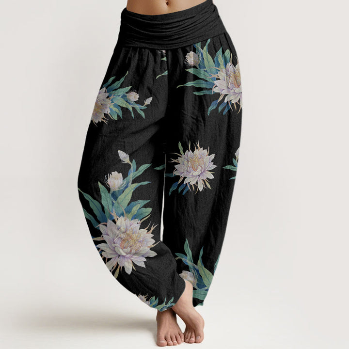 Pantaloni harem da donna con elastico in vita e motivo Epiphyllum con Buddha Stones - Nero - US22, UK/AU26, EU54 (6XL) - image 5