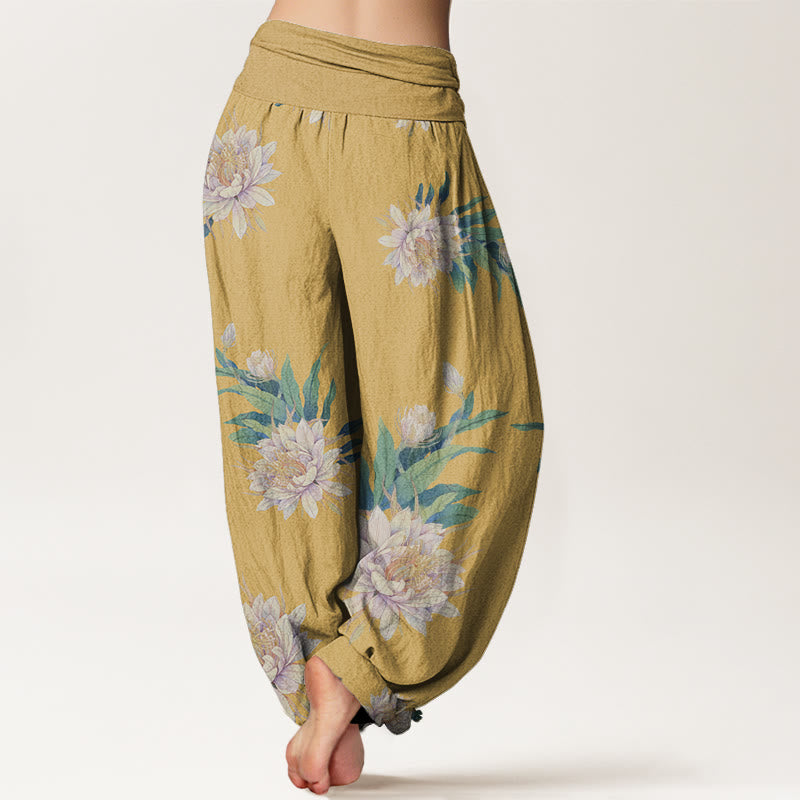 Pantaloni harem da donna con elastico in vita e motivo Epiphyllum con Buddha Stones - image 10