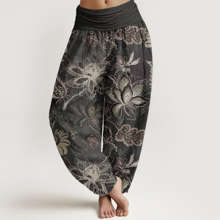 Pantaloni harem da donna in puro cotone con elastico in vita e motivo floreale, stile casual, motivo Buddha Stones