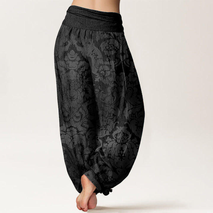 Pantaloni harem da donna in puro cotone con elastico in vita, motivo a fiori e foglie, stile casual, motivo Buddha Stones