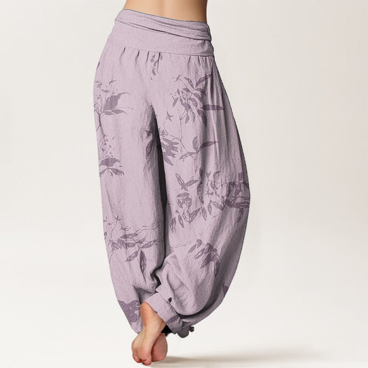 Pantaloni harem da donna con elastico in vita e motivo a rami in puro cotone Buddha Stones - image 9