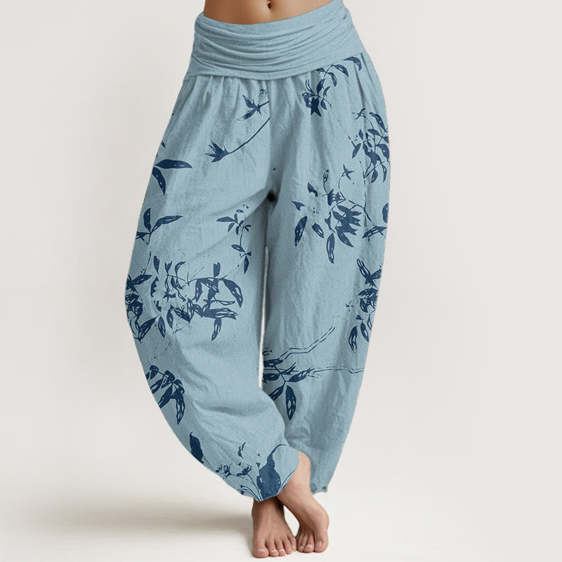 Pantaloni harem da donna con elastico in vita e motivo a rami in puro cotone Buddha Stones - Blu profondo - US22, UK/AU26, EU54 (6XL) - image 5