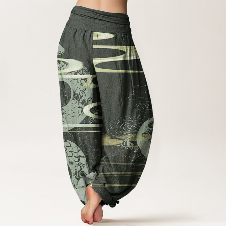 Pantaloni harem da donna in cotone puro con elastico in vita, motivo a serpente, motivo a nuvole di buon auspicio, Buddha Stones
