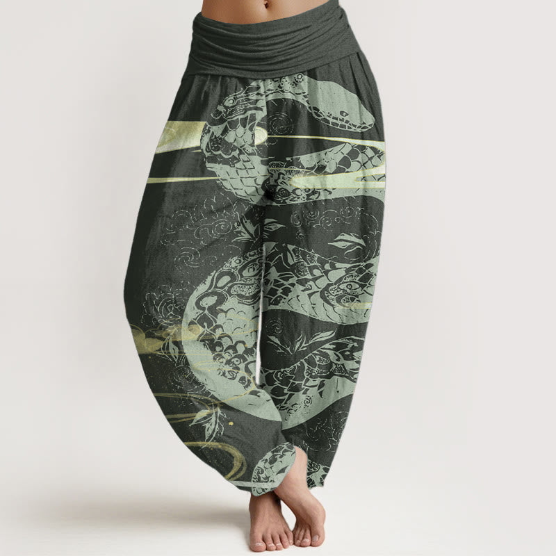 Pantaloni harem da donna in cotone puro con elastico in vita, motivo a serpente, motivo a nuvole di buon auspicio, Buddha Stones - Verde foresta - US22, UK/AU26, EU54 (6XL) - image 5
