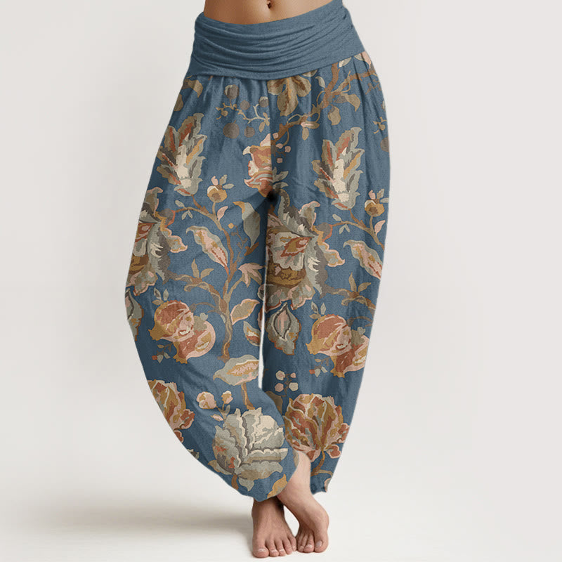 Pantaloni harem da donna in cotone puro con elastico in vita, motivo: Buddha Stones, fiori in fiore e boccioli. - FiordalisoBlu - US22, UK/AU26, EU54 (6XL) - image 8