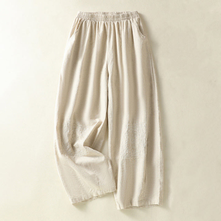 Pantaloni harem da donna in cotone e lino con tasche, modello Paisley, stile vintage estivo e casual, con ricamo Buddha Stones - Bianco antico - US8-10, UK/AU12-14, EU40-42 (2XL) - image 6