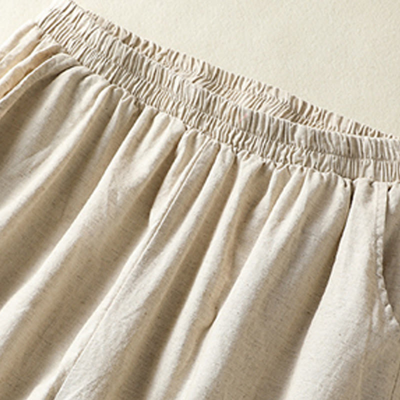 Pantaloni harem da donna in cotone e lino con tasche, modello Paisley, stile vintage estivo e casual, con ricamo Buddha Stones - image 9