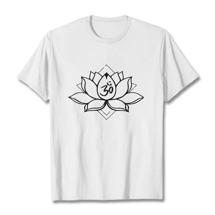 Maglietta in cotone con motivo sanscrito "Om" Buddha Stones, Lotus in fiore - Bianco - 2XL - image 6