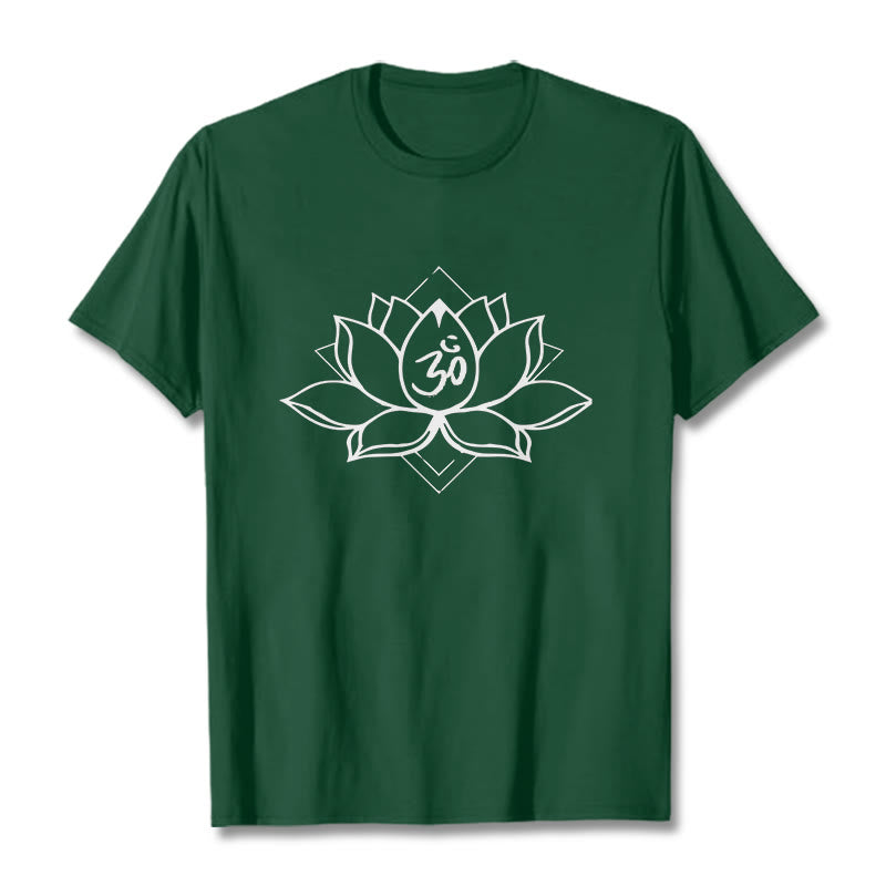 Maglietta in cotone con motivo sanscrito "Om" Buddha Stones, Lotus in fiore - Verde foresta - 2XL - image 11