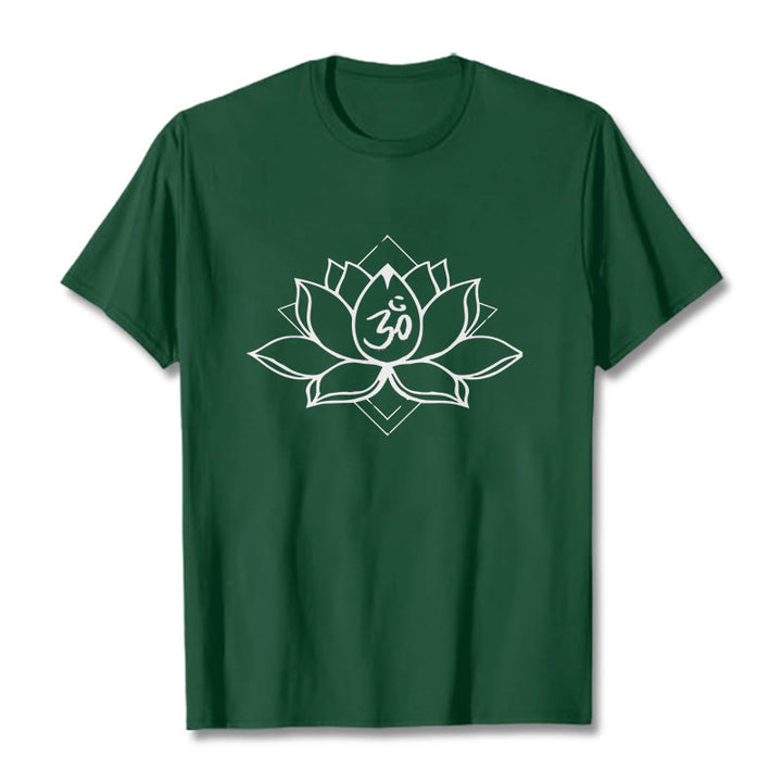 Maglietta in cotone con motivo sanscrito "Om" Buddha Stones, Lotus in fiore - Verde foresta - 2XL - image 11