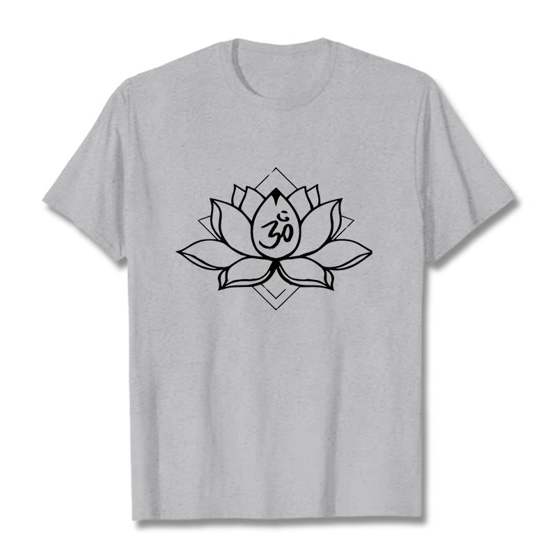 Maglietta in cotone con motivo sanscrito "Om" Buddha Stones, Lotus in fiore - Grigio chiaro - 2XL - image 20