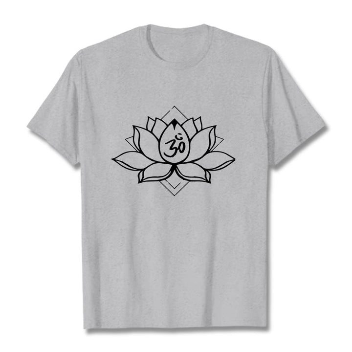 Maglietta in cotone con motivo sanscrito "Om" Buddha Stones, Lotus in fiore - Grigio chiaro - 2XL - image 20