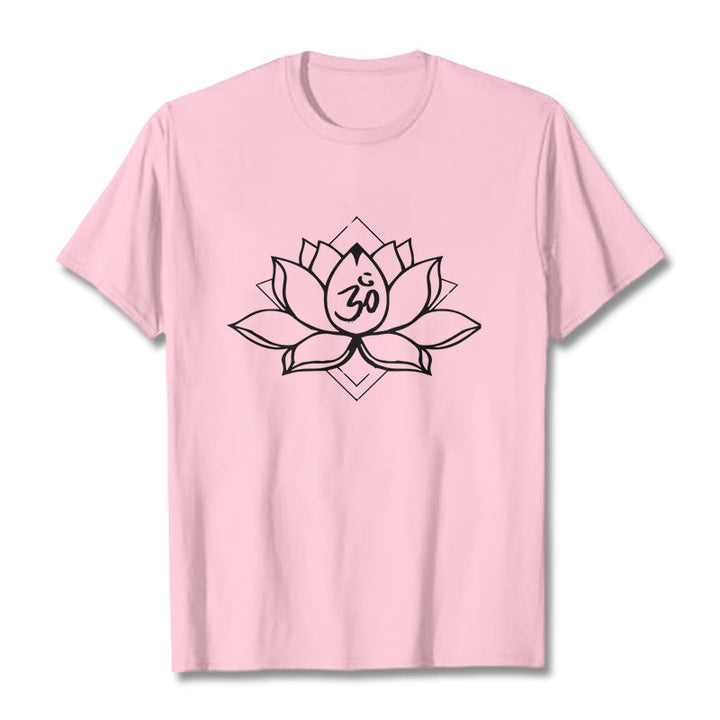 Maglietta in cotone con motivo sanscrito "Om" Buddha Stones, Lotus in fiore - Rosa chiaro - 2XL - image 12