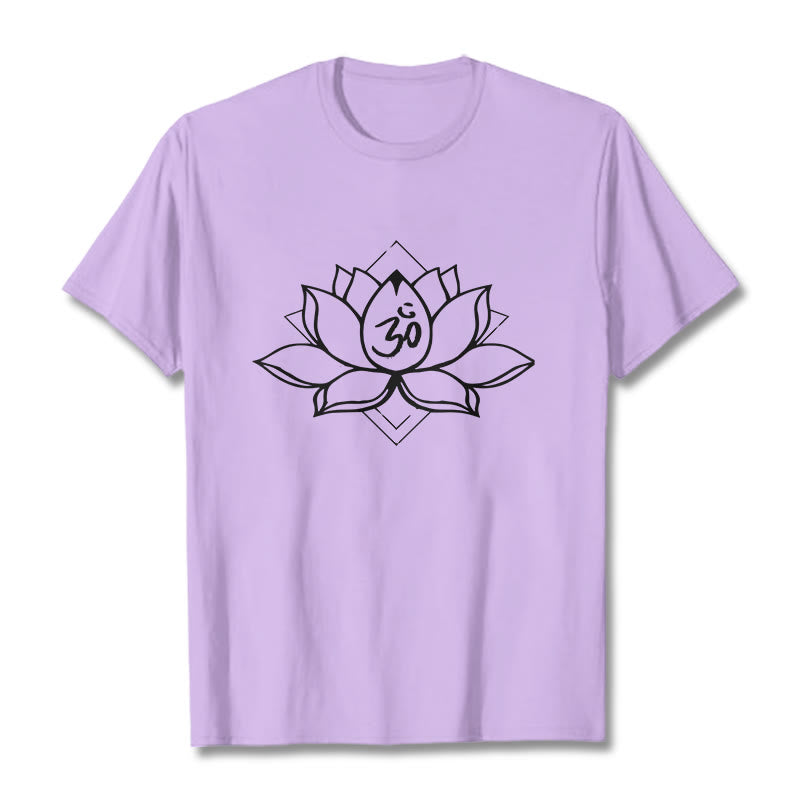 Maglietta in cotone con motivo sanscrito "Om" Buddha Stones, Lotus in fiore - Prugna - 2XL - image 17