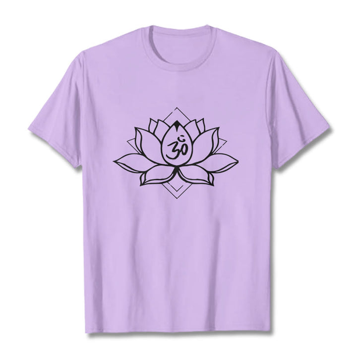 Maglietta in cotone con motivo sanscrito "Om" Buddha Stones, Lotus in fiore - Prugna - 2XL - image 17