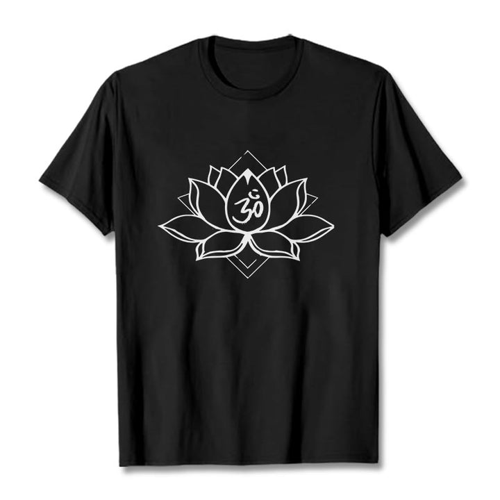 Maglietta in cotone con motivo sanscrito "Om" Buddha Stones, Lotus in fiore - Nero - 2XL - image 1