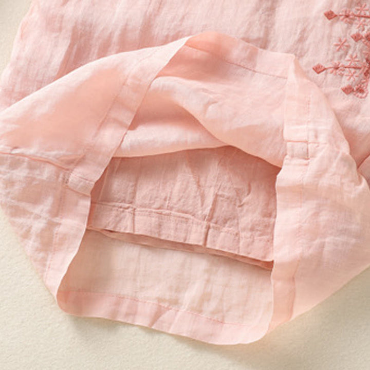 Pantaloni a gamba larga in cotone e lino con coulisse, vita alta e tasche, da donna, con ricamo etnico Buddha Stones - image 12