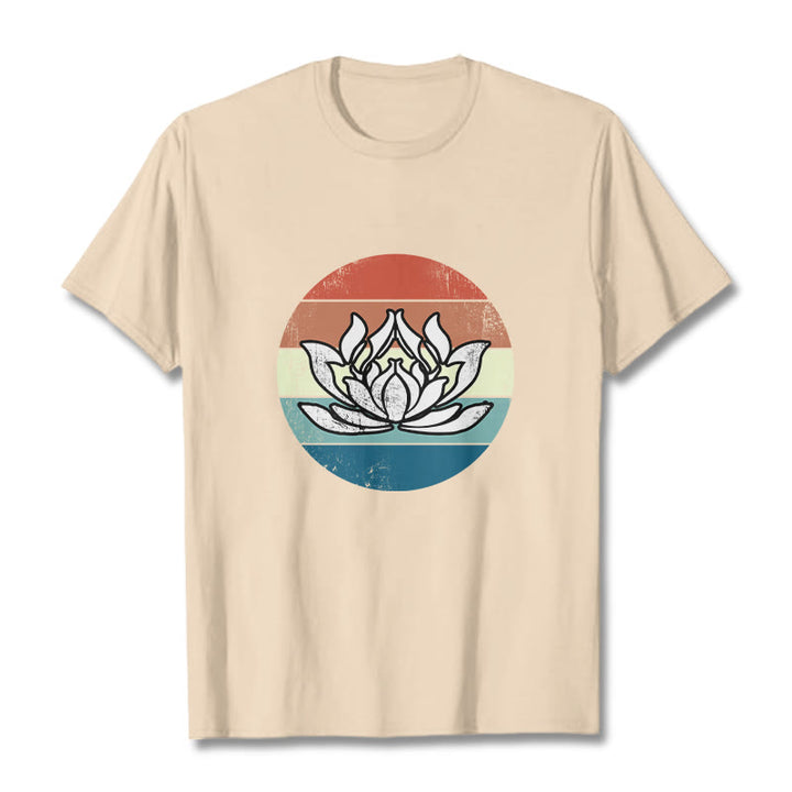 Maglietta in cotone con motivo a righe colorate Buddha Stones e loto in fiore - Biscotto - 2XL - image 9