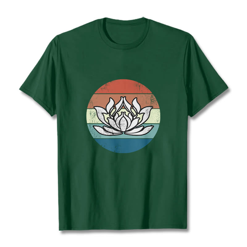 Maglietta in cotone con motivo a righe colorate Buddha Stones e loto in fiore - Verde foresta - 2XL - image 11