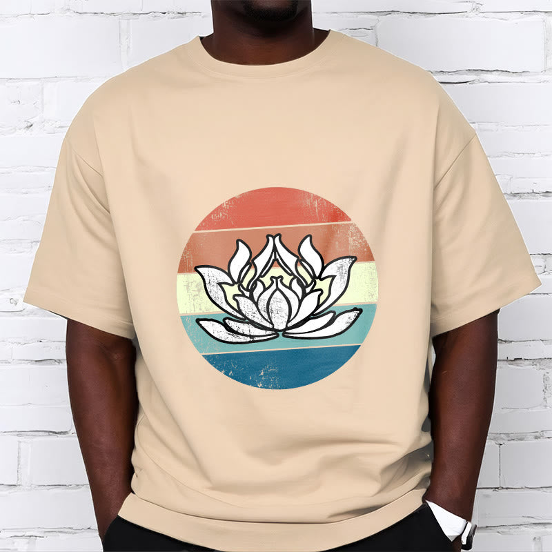 Maglietta in cotone con motivo a righe colorate Buddha Stones e loto in fiore - image 10