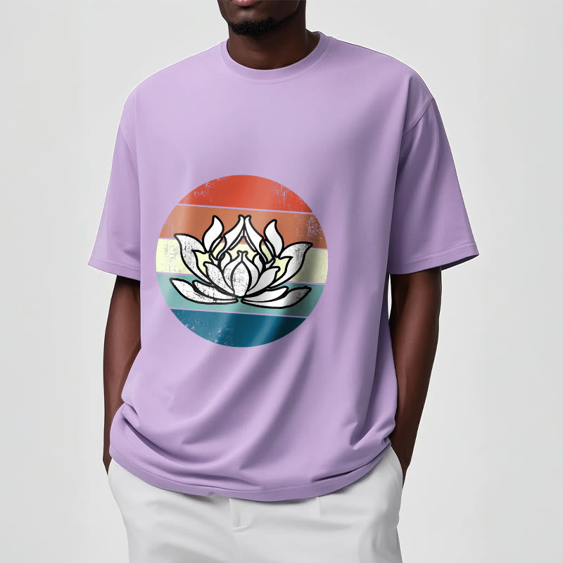 Maglietta in cotone con motivo a righe colorate Buddha Stones e loto in fiore - image 18