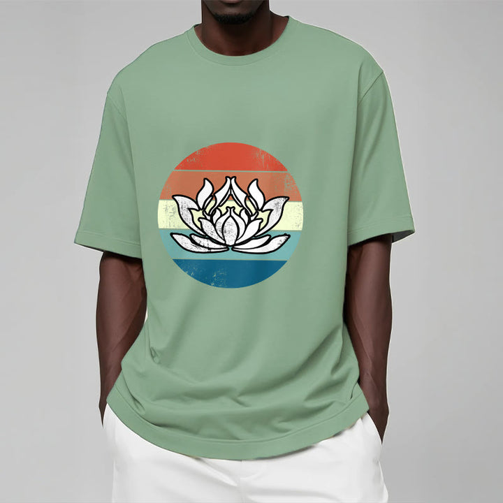 Maglietta in cotone con motivo a righe colorate Buddha Stones e loto in fiore - image 16
