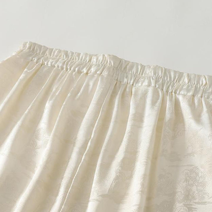 Pantaloni larghi da donna in cotone e lino con tasche, modello Buddha Stones, casual, primaverili, in jacquard tinta unita