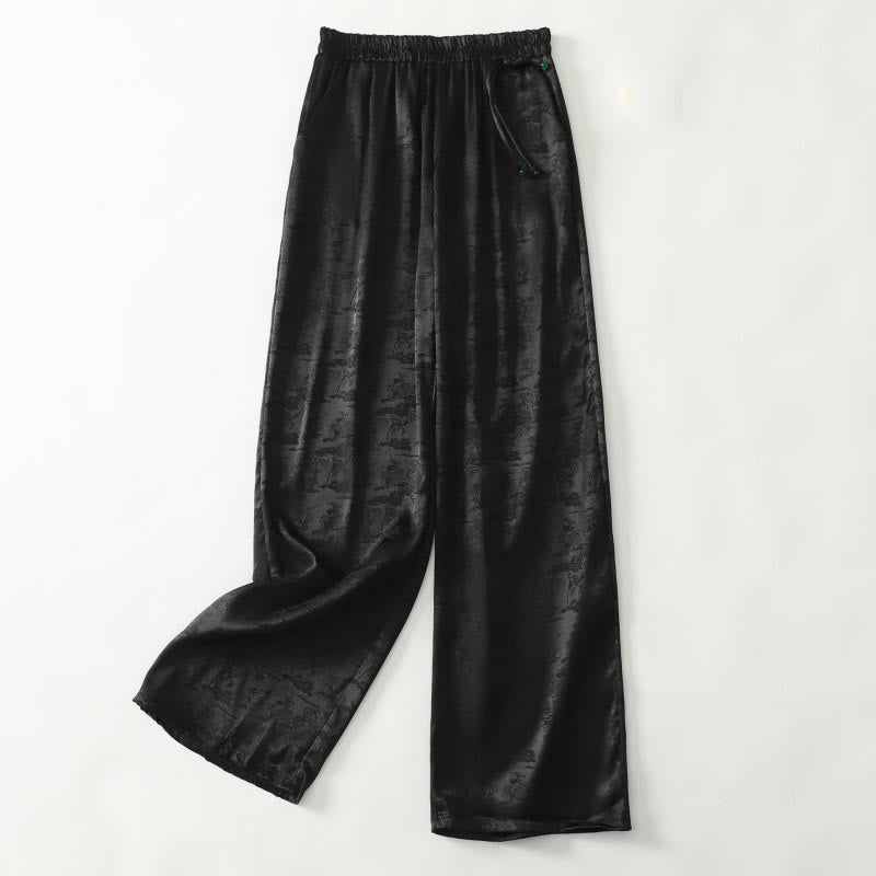 Pantaloni larghi da donna in cotone e lino con tasche, modello Buddha Stones, casual, primaverili, in jacquard tinta unita
