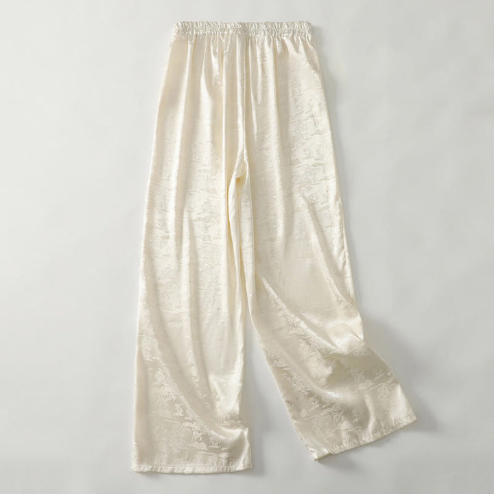 Pantaloni larghi da donna in cotone e lino con tasche, modello Buddha Stones, casual, primaverili, in jacquard tinta unita