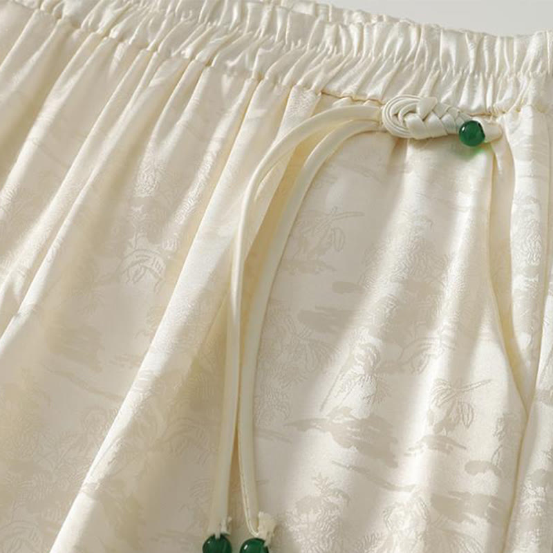 Pantaloni larghi da donna in cotone e lino con tasche, modello Buddha Stones, casual, primaverili, in jacquard tinta unita