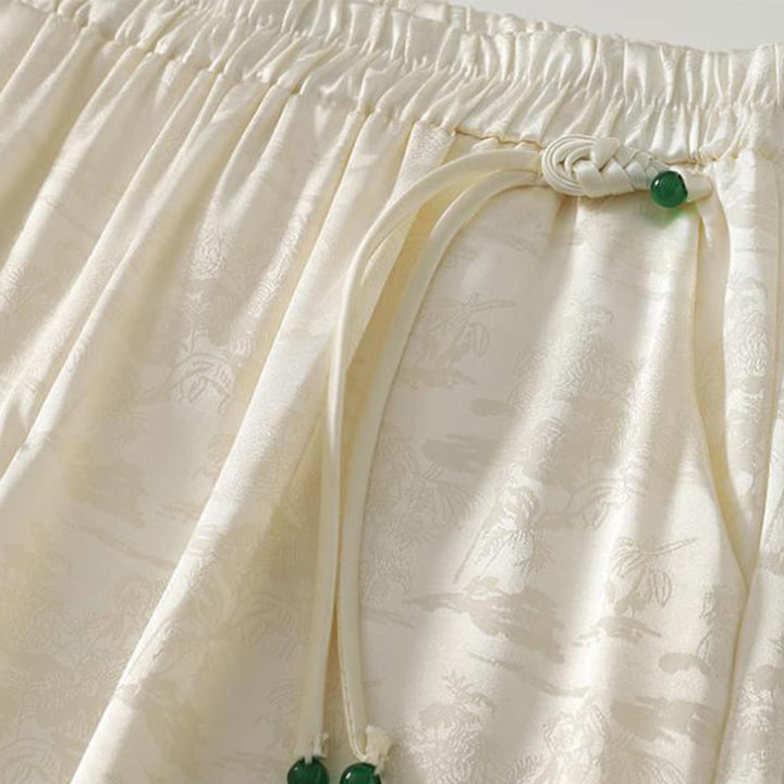 Pantaloni larghi da donna in cotone e lino con tasche, modello Buddha Stones, casual, primaverili, in jacquard tinta unita