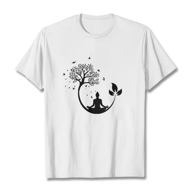 Maglietta in cotone con motivo Buddha Stones Buddha in meditazione su un albero - Bianco - 2XL - image 1