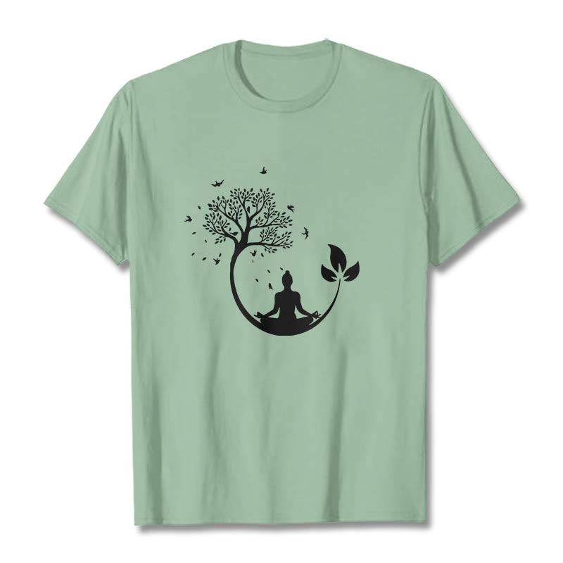 Maglietta in cotone con motivo Buddha Stones Buddha in meditazione su un albero - Verde pallido - 2XL - image 14
