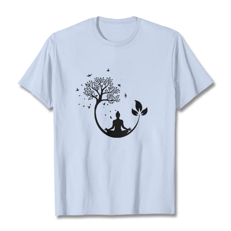 Maglietta in cotone con motivo Buddha Stones Buddha in meditazione su un albero - Ciano chiaro - 2XL - image 18