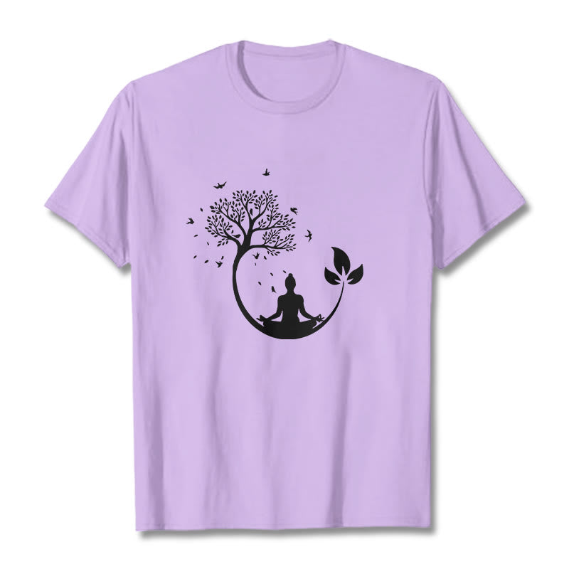 Maglietta in cotone con motivo Buddha Stones Buddha in meditazione su un albero - Prugna - 2XL - image 17