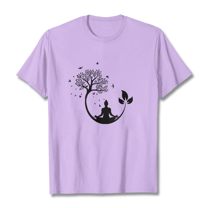 Maglietta in cotone con motivo Buddha Stones Buddha in meditazione su un albero - Prugna - 2XL - image 17