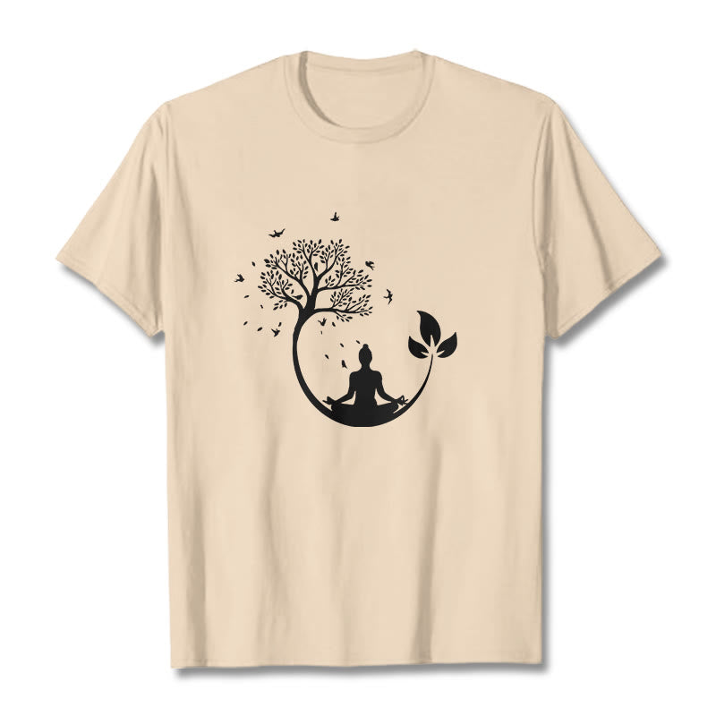 Maglietta in cotone con motivo Buddha Stones Buddha in meditazione su un albero - Biscotto - 2XL - image 8