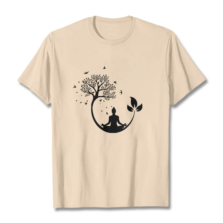 Maglietta in cotone con motivo Buddha Stones Buddha in meditazione su un albero - Biscotto - 2XL - image 8