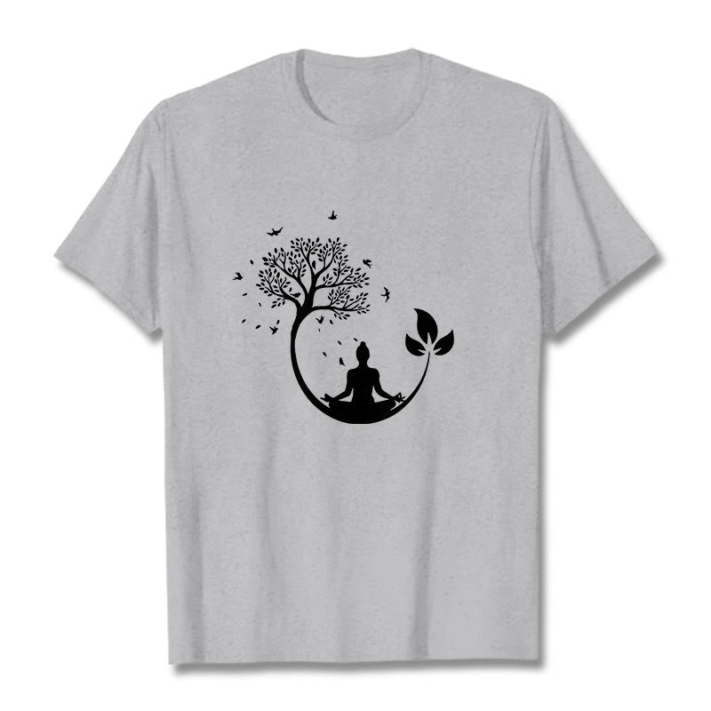 Maglietta in cotone con motivo Buddha Stones Buddha in meditazione su un albero - Grigio chiaro - 2XL - image 20