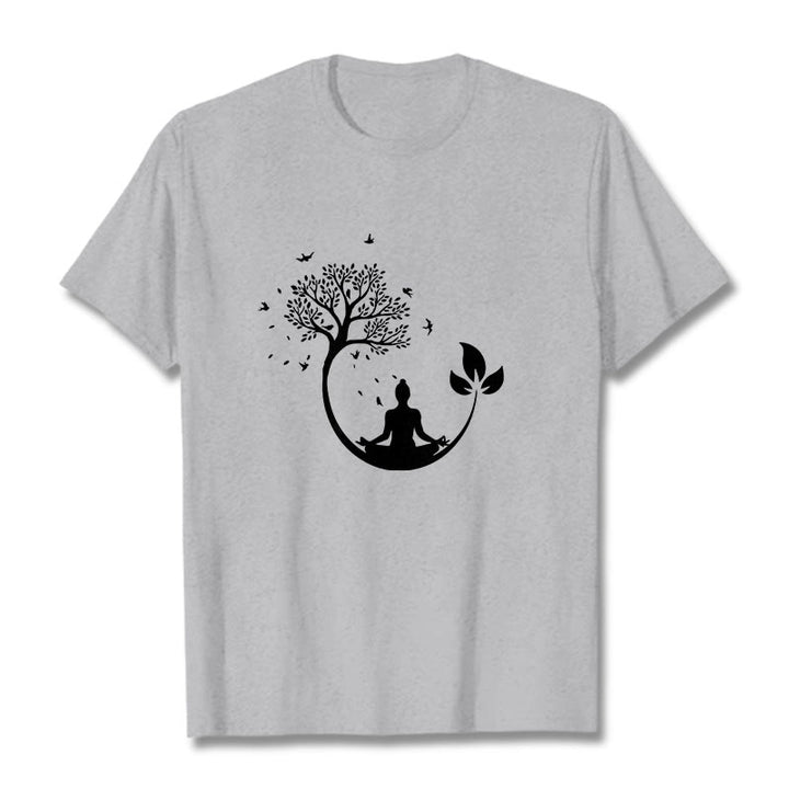 Maglietta in cotone con motivo Buddha Stones Buddha in meditazione su un albero - Grigio chiaro - 2XL - image 20