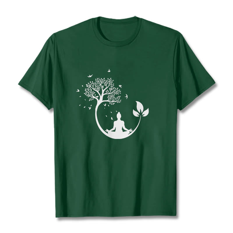 Maglietta in cotone con motivo Buddha Stones Buddha in meditazione su un albero - Verde studentesco - 2XL - image 10