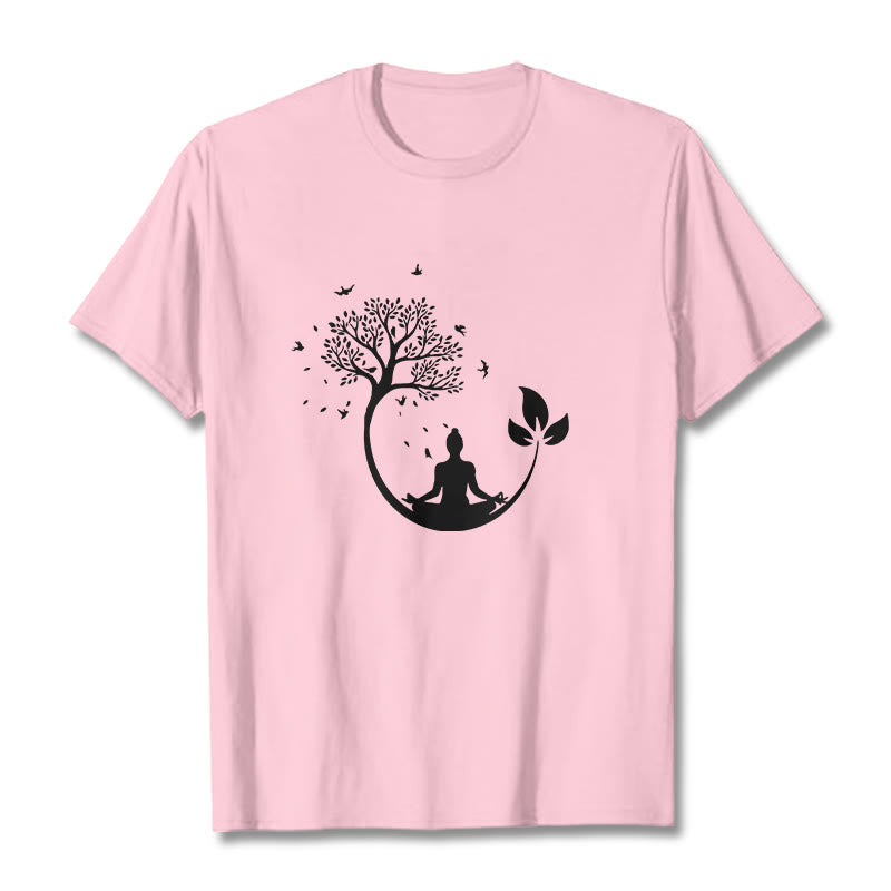 Maglietta in cotone con motivo Buddha Stones Buddha in meditazione su un albero - Rosa chiaro - 2XL - image 13
