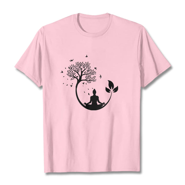Maglietta in cotone con motivo Buddha Stones Buddha in meditazione su un albero - Rosa chiaro - 2XL - image 12