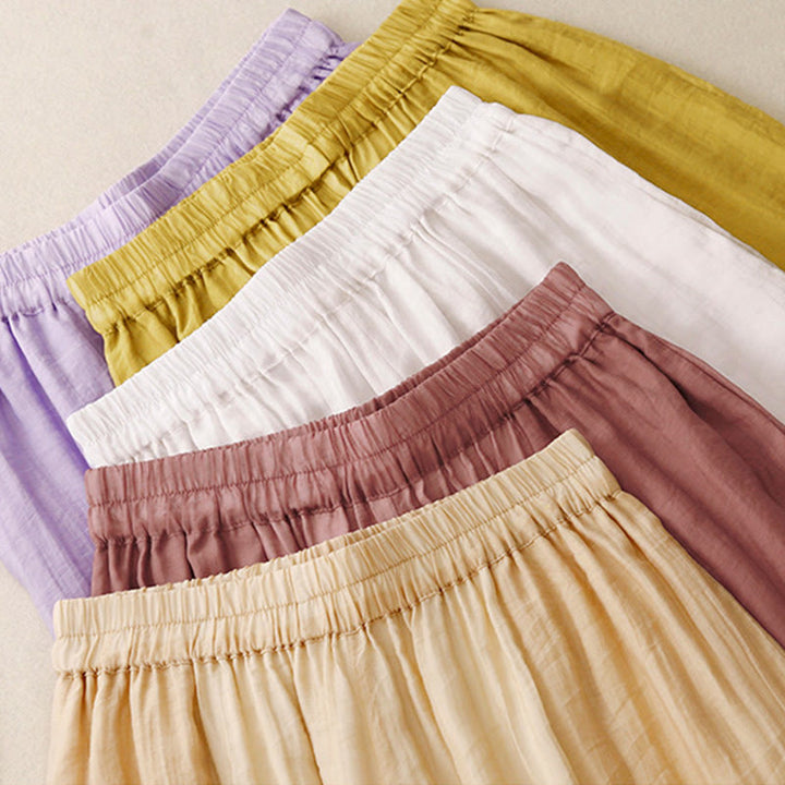 Pantaloni da donna in cotone e lino con tasche, Buddha Stones, modello primavera vintage casual, tinta unita, con polsini patchwork in pizzo - image 28